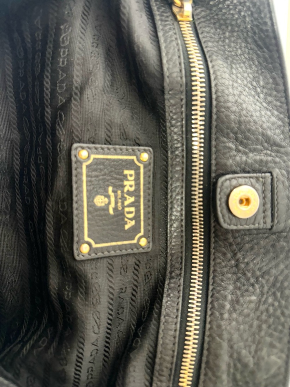 Authentic Prada Pebbled Leather Shoulder Tote Classic Black Gold Hardwear - Picture 10 of 16